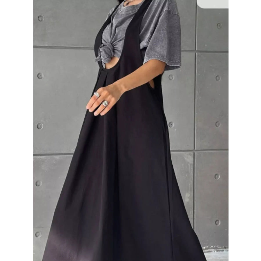 Pleated Overall Dress with Pockets Apparel and Accessories