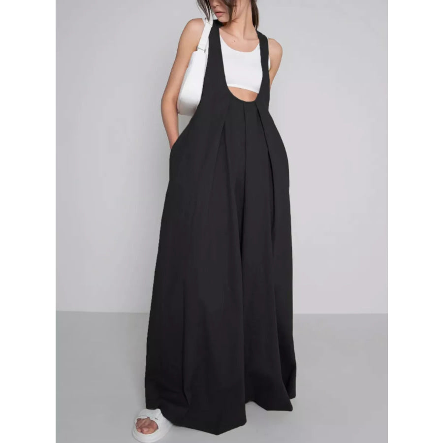 Pleated Overall Dress with Pockets Black / S Apparel and Accessories
