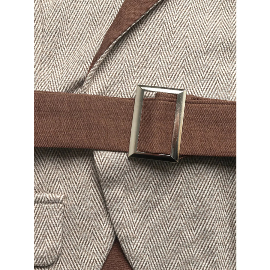 Pleated Patchwork Blazer Belt Dress Apparel and Accessories