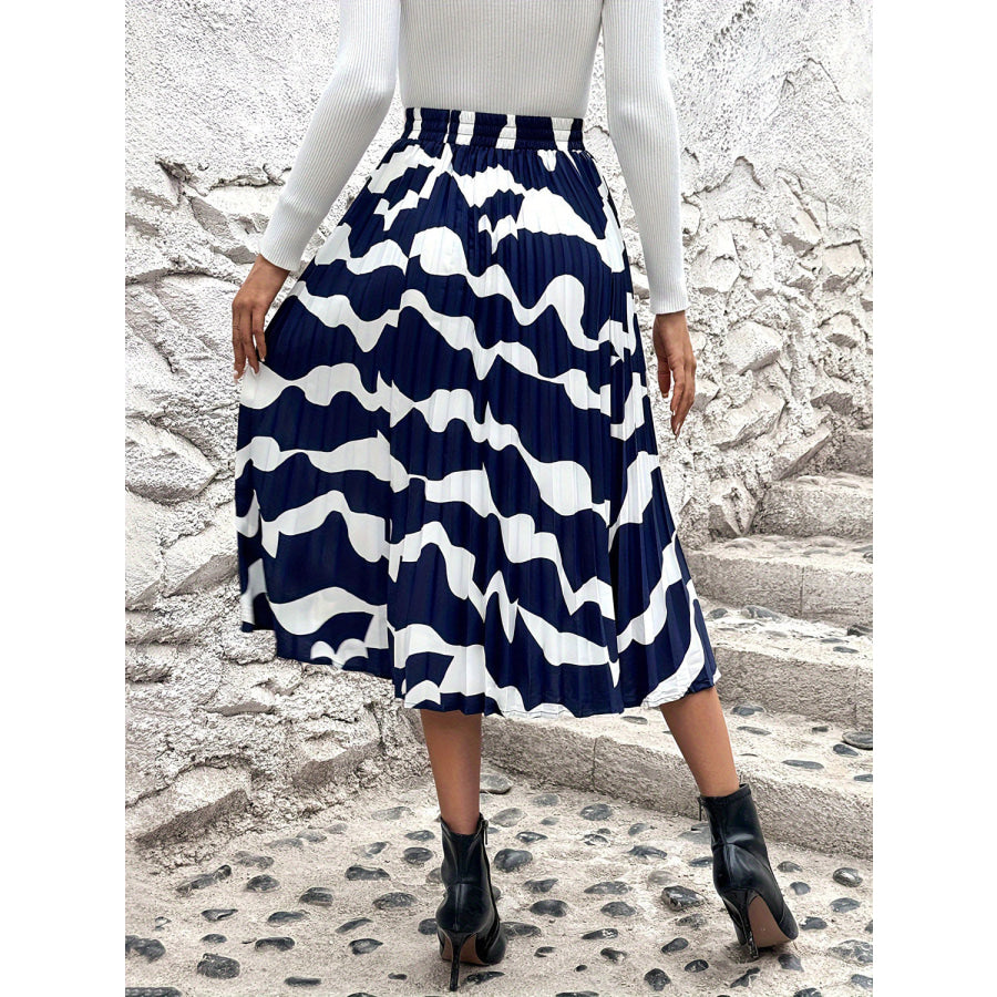 Pleated Printed Elastic Waist Skirt Apparel and Accessories