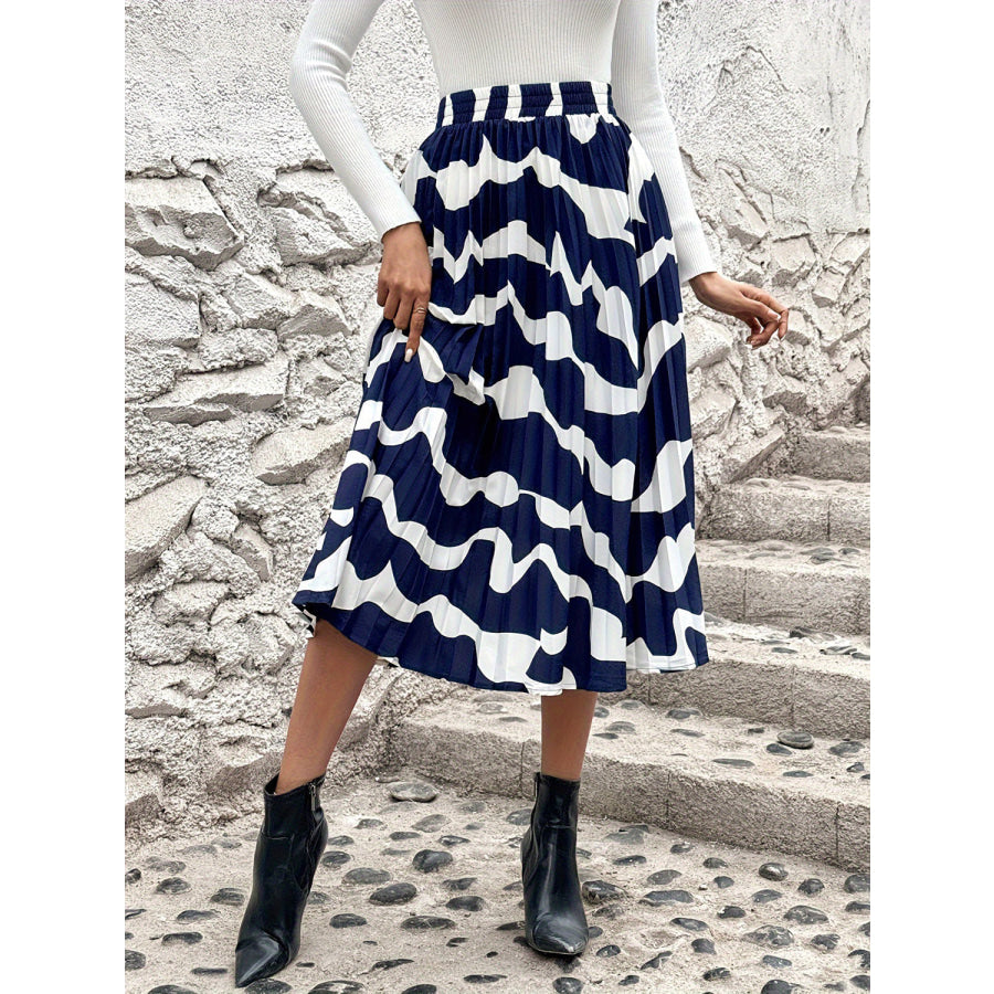 Pleated Printed Elastic Waist Skirt Apparel and Accessories