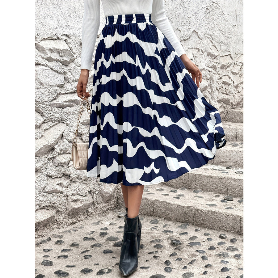 Pleated Printed Elastic Waist Skirt Apparel and Accessories