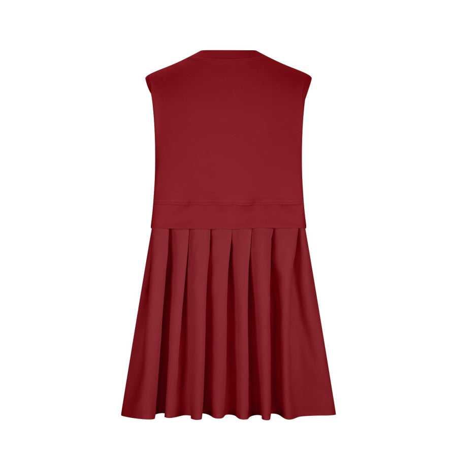 Pleated Round Neck Sleeveless Mini Dress Apparel and Accessories