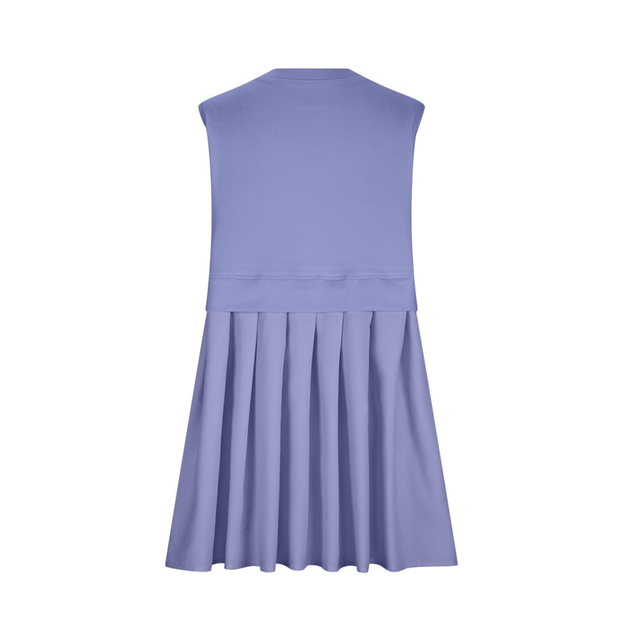 Pleated Round Neck Sleeveless Mini Dress Apparel and Accessories