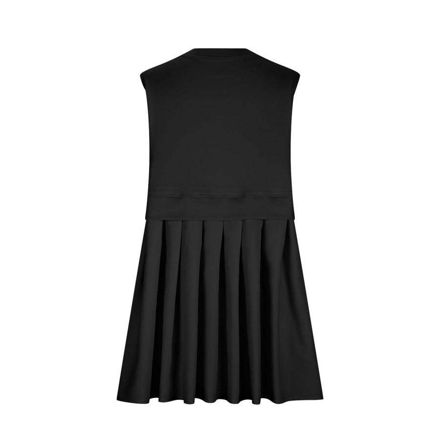 Pleated Round Neck Sleeveless Mini Dress Apparel and Accessories