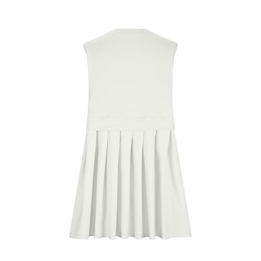 Pleated Round Neck Sleeveless Mini Dress Ivory / S Apparel and Accessories