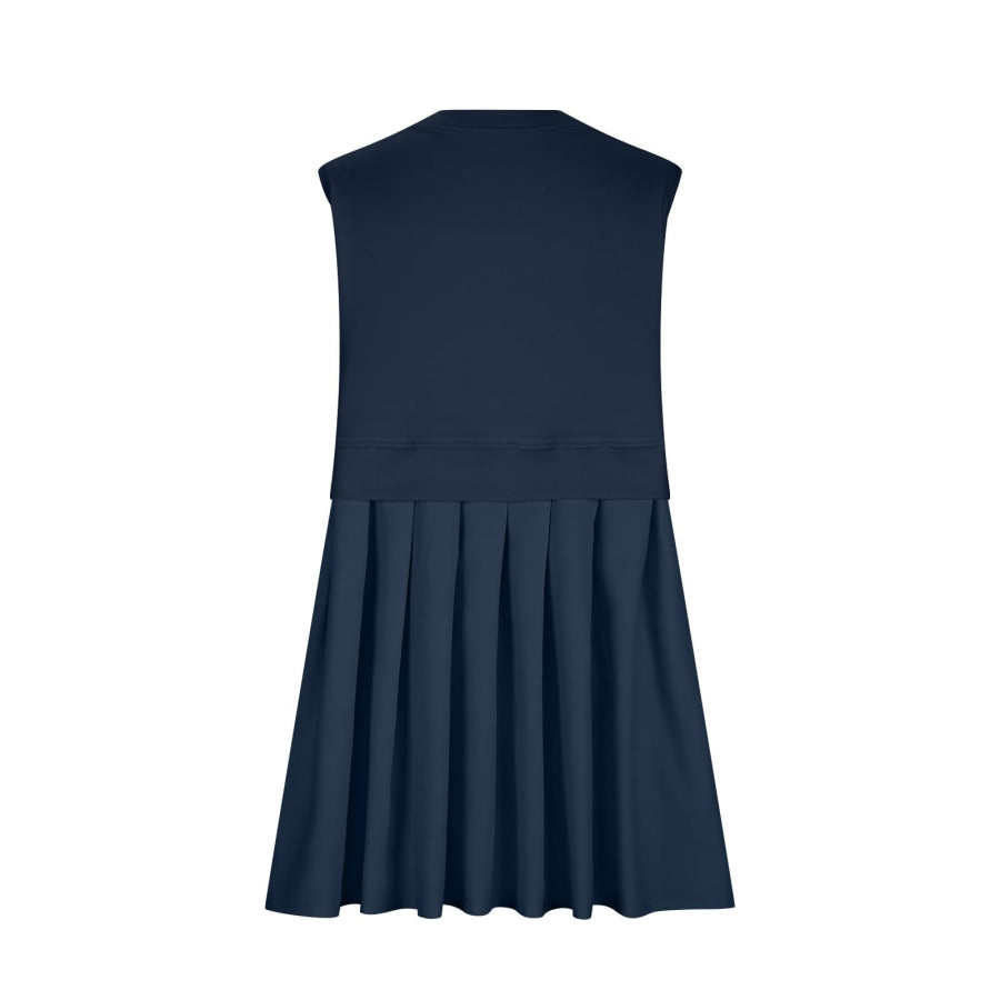 Pleated Round Neck Sleeveless Mini Dress Navy / S Apparel and Accessories