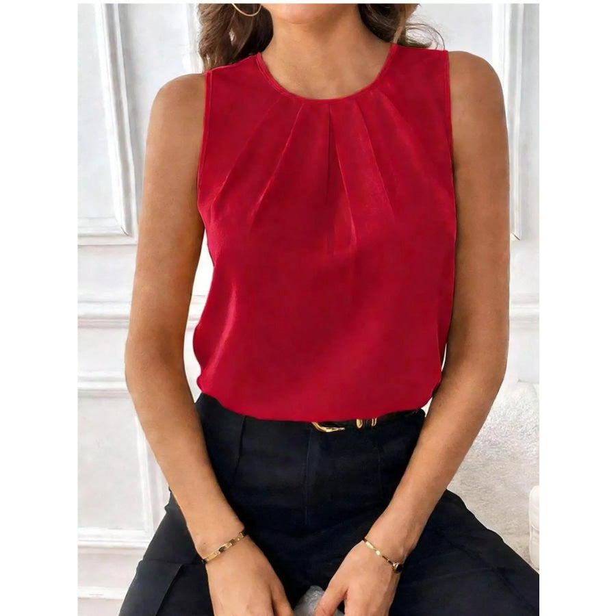 Pleated Round Neck Tank Apparel and Accessories