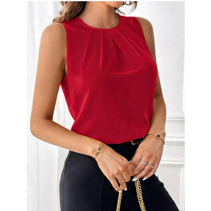 Pleated Round Neck Tank Apparel and Accessories