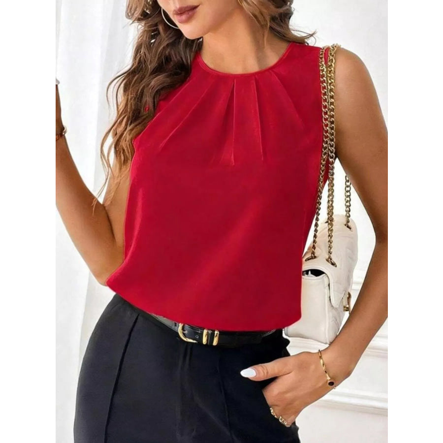 Pleated Round Neck Tank Apparel and Accessories