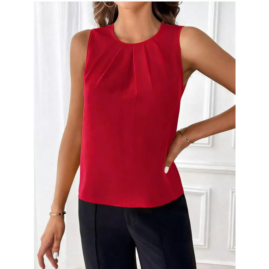 Pleated Round Neck Tank Apparel and Accessories