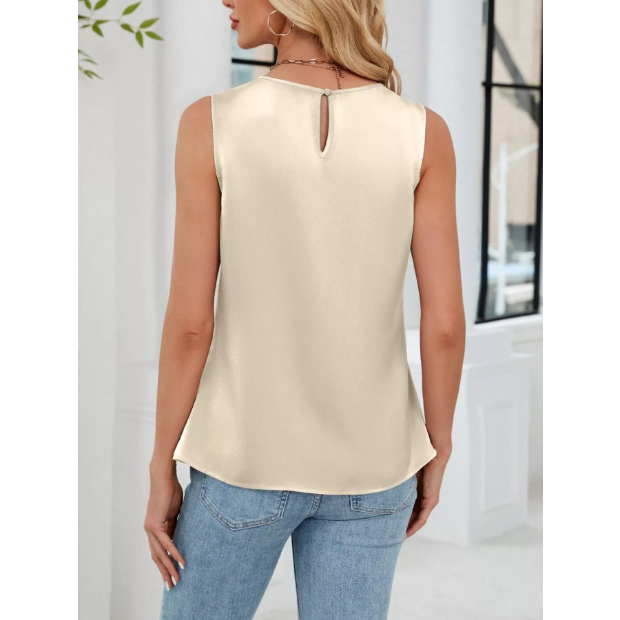 Pleated Round Neck Tank Top Apparel and Accessories