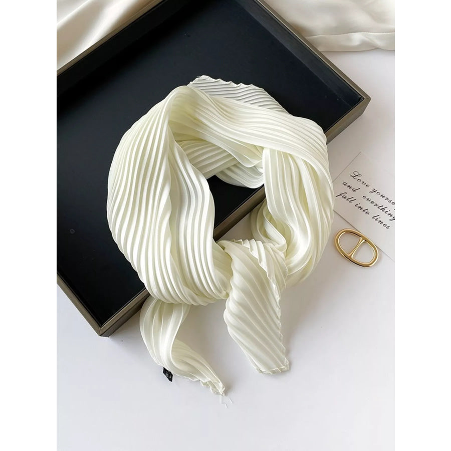 Pleated Satin Scarf Pleated Milky White / One Size Apparel and Accessories