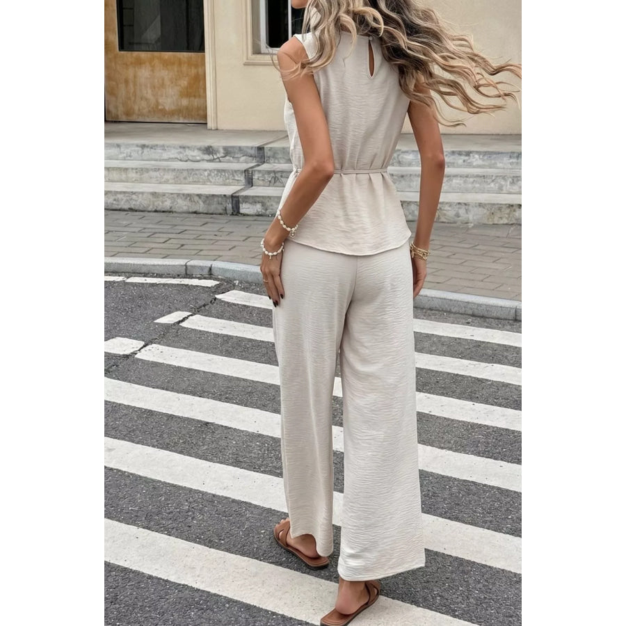 Pleated Sleeveless Top and Wide-Leg Pants Set Apparel and Accessories