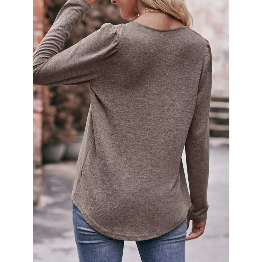 Pleated Square Neck Long Sleeve T-Shirt Apparel and Accessories