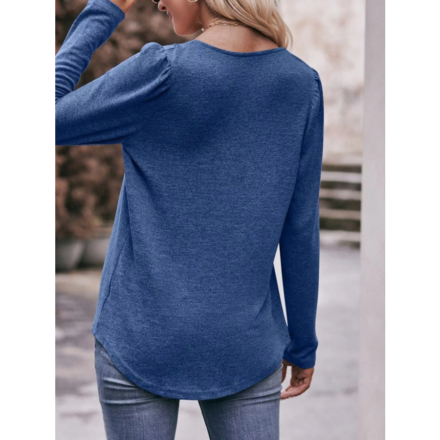 Pleated Square Neck Long Sleeve T-Shirt Apparel and Accessories