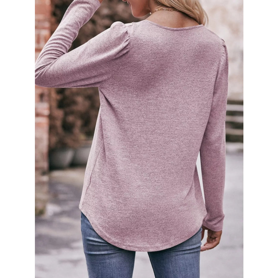 Pleated Square Neck Long Sleeve T-Shirt Apparel and Accessories
