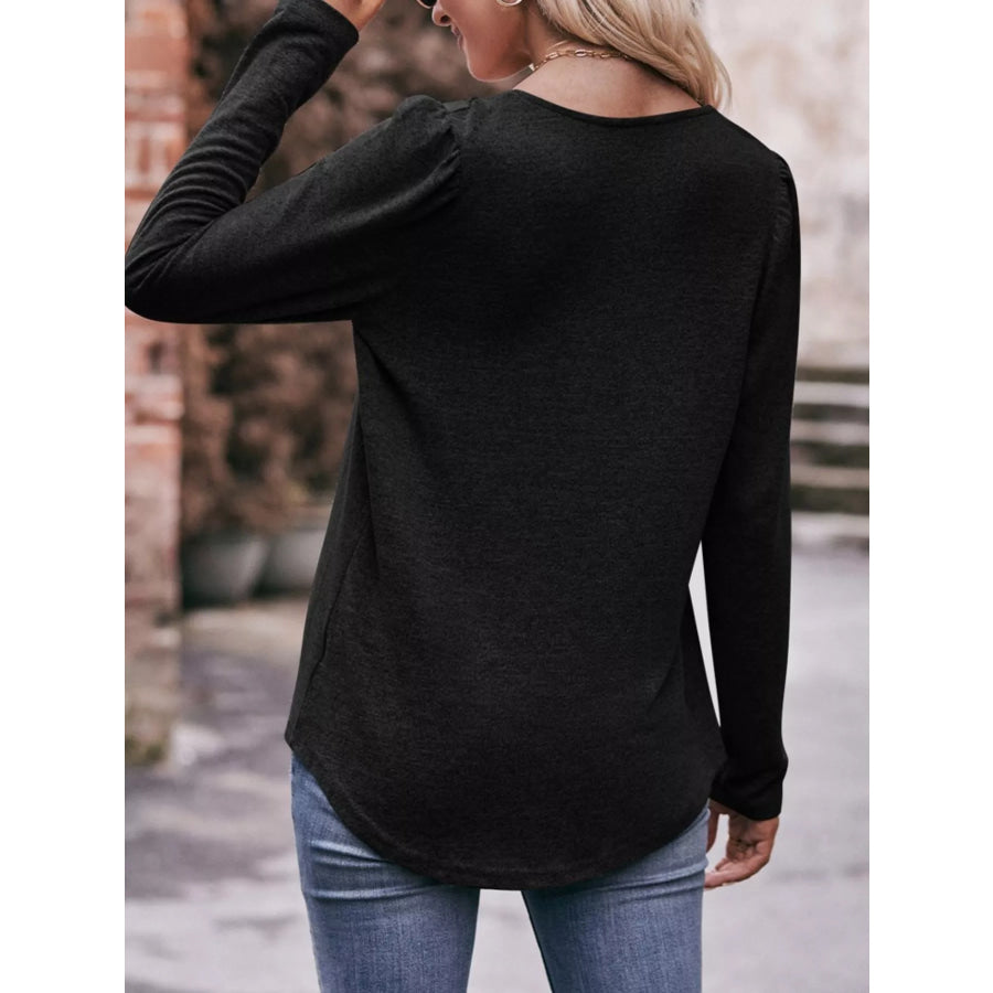 Pleated Square Neck Long Sleeve T-Shirt Apparel and Accessories
