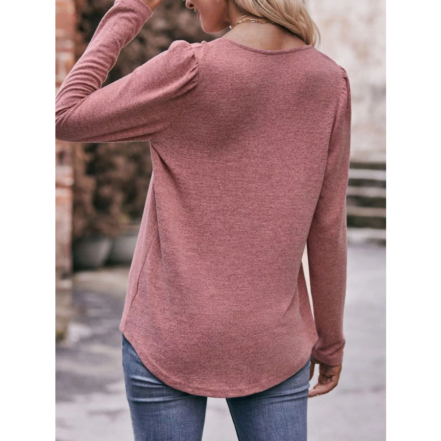 Pleated Square Neck Long Sleeve T-Shirt Apparel and Accessories