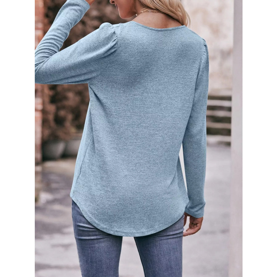 Pleated Square Neck Long Sleeve T-Shirt Apparel and Accessories