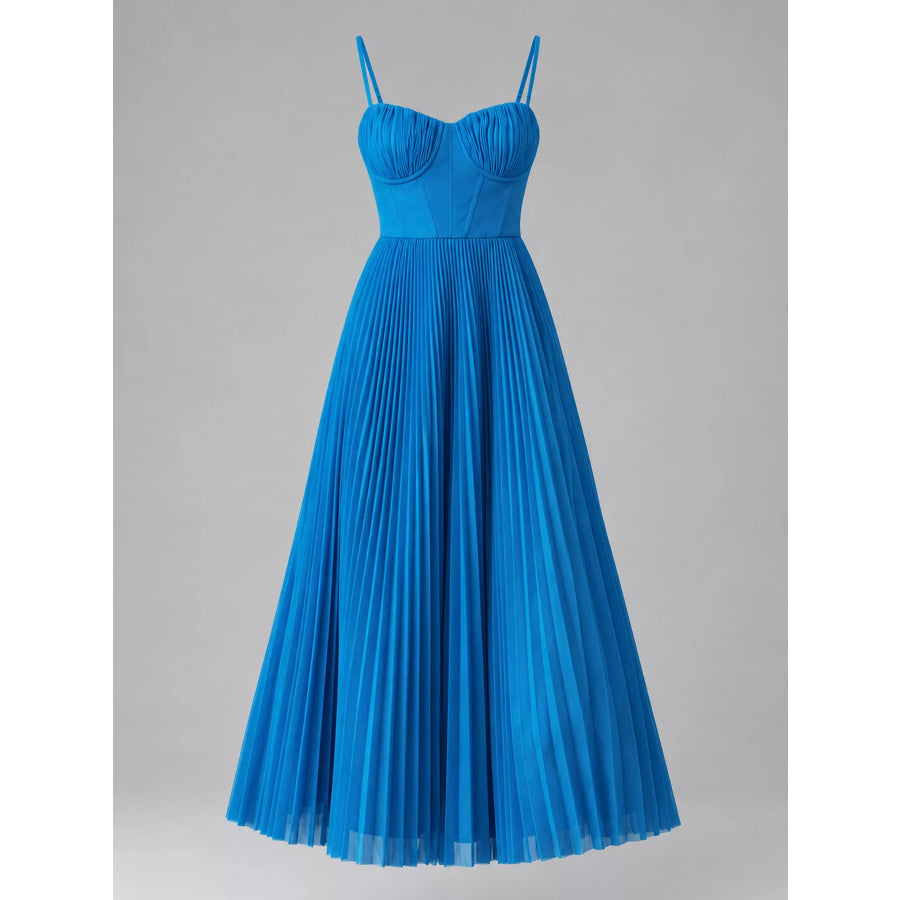 Pleated Sweetheart Neck Midi Dress Apparel and Accessories