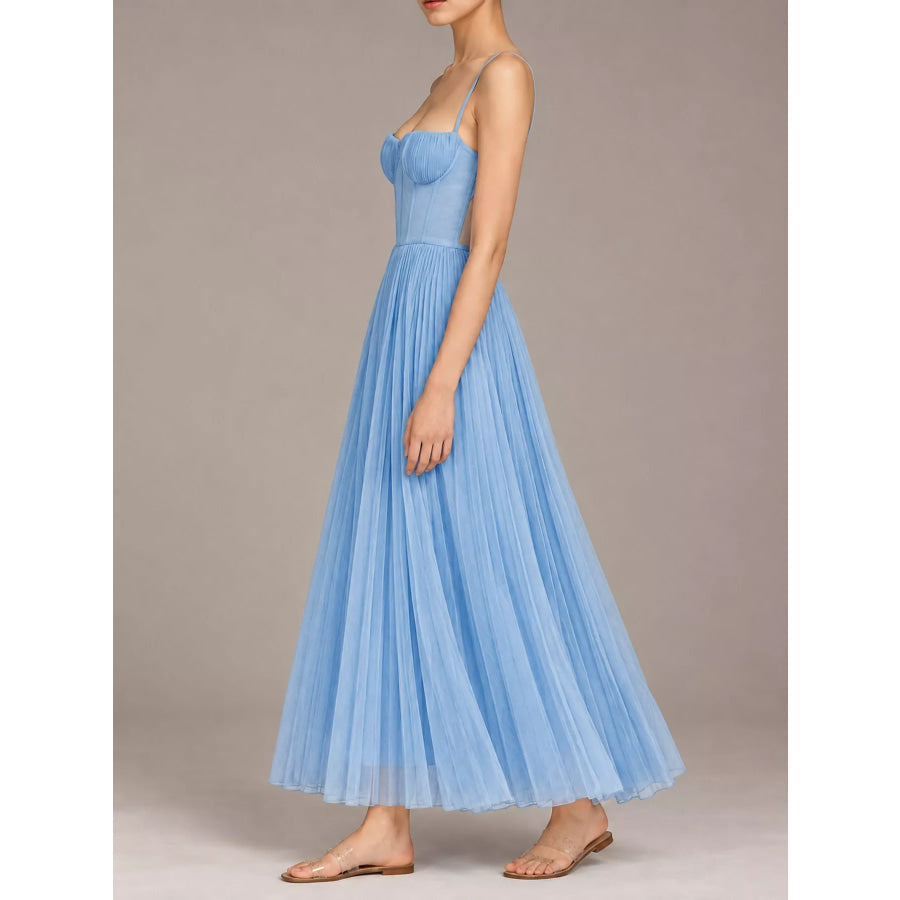 Pleated Sweetheart Neck Midi Dress Apparel and Accessories