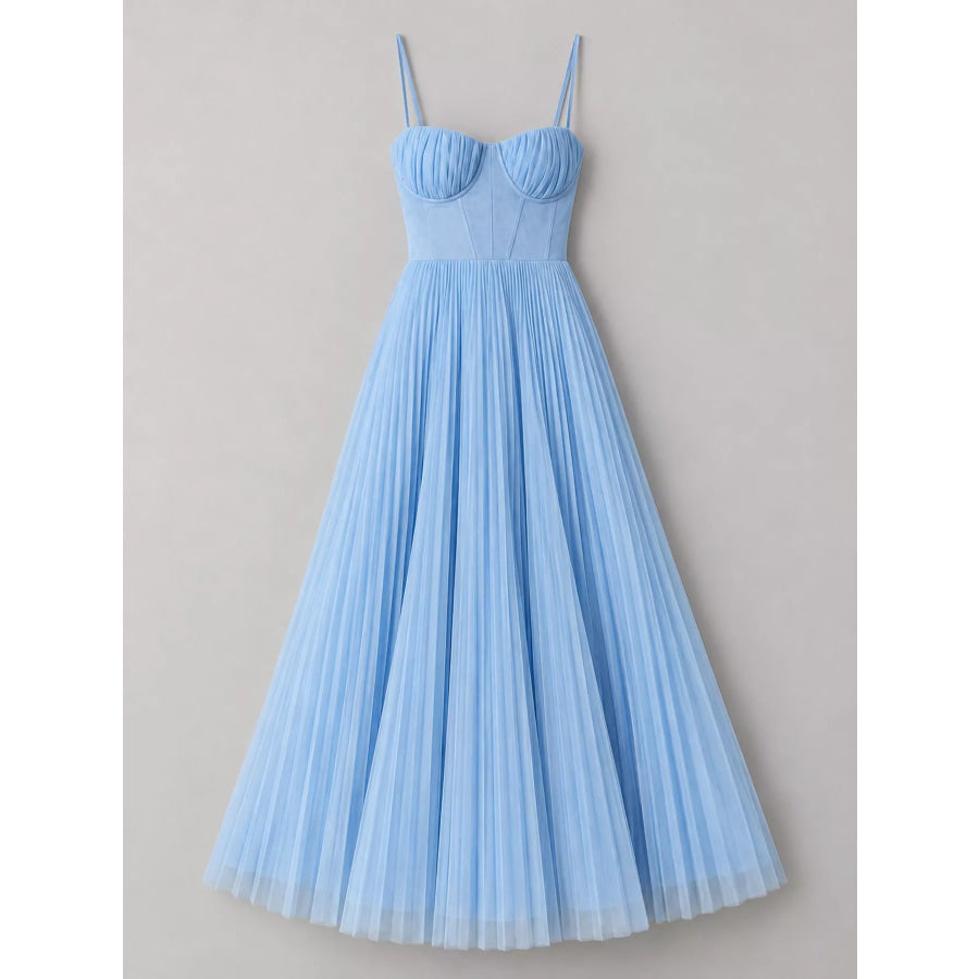 Pleated Sweetheart Neck Midi Dress Apparel and Accessories