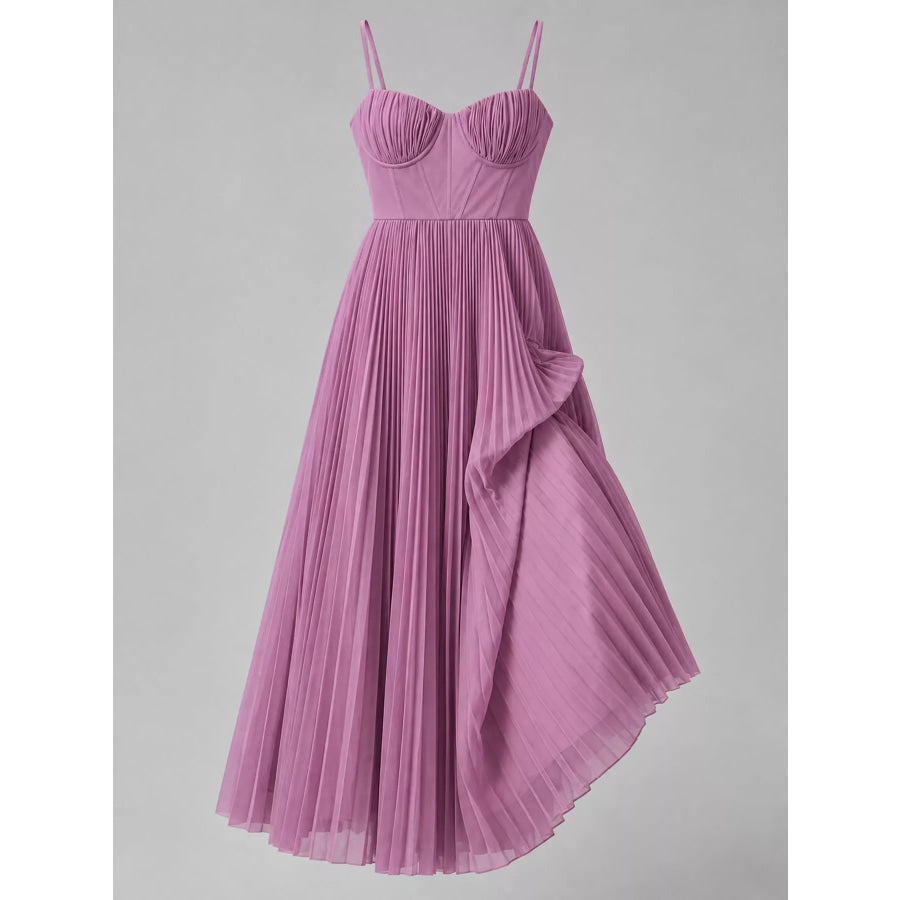 Pleated Sweetheart Neck Midi Dress Apparel and Accessories