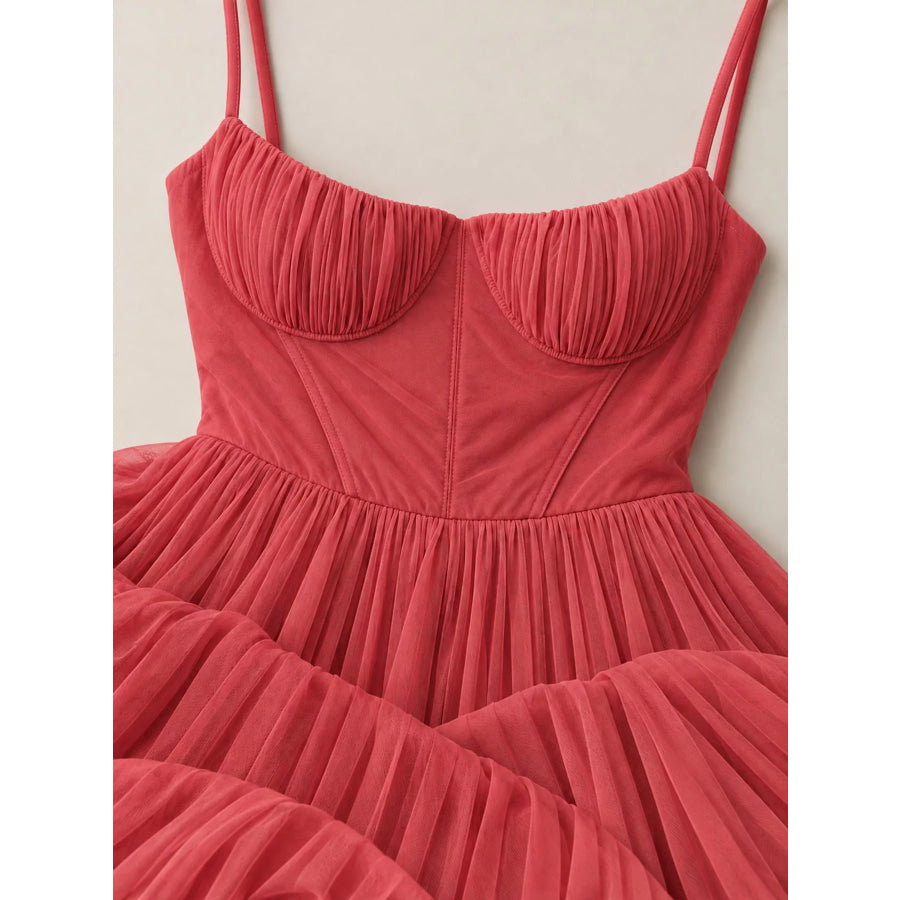 Pleated Sweetheart Neck Midi Dress Apparel and Accessories