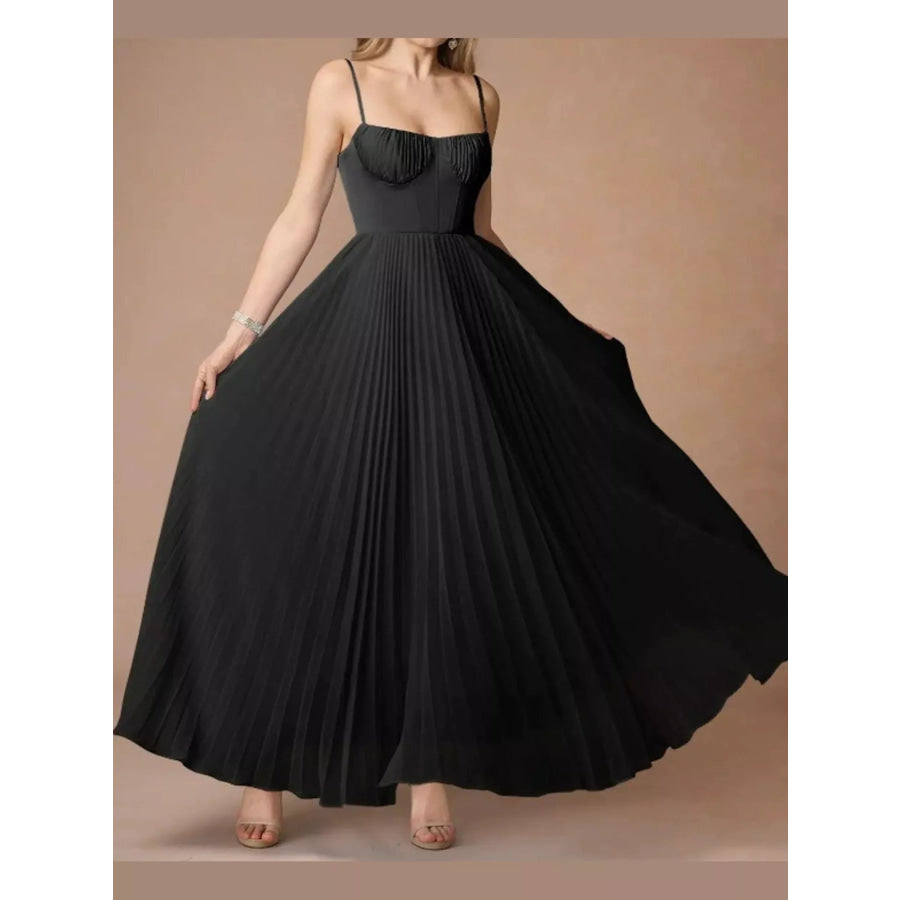 Pleated Sweetheart Neck Midi Dress Black / XS Apparel and Accessories