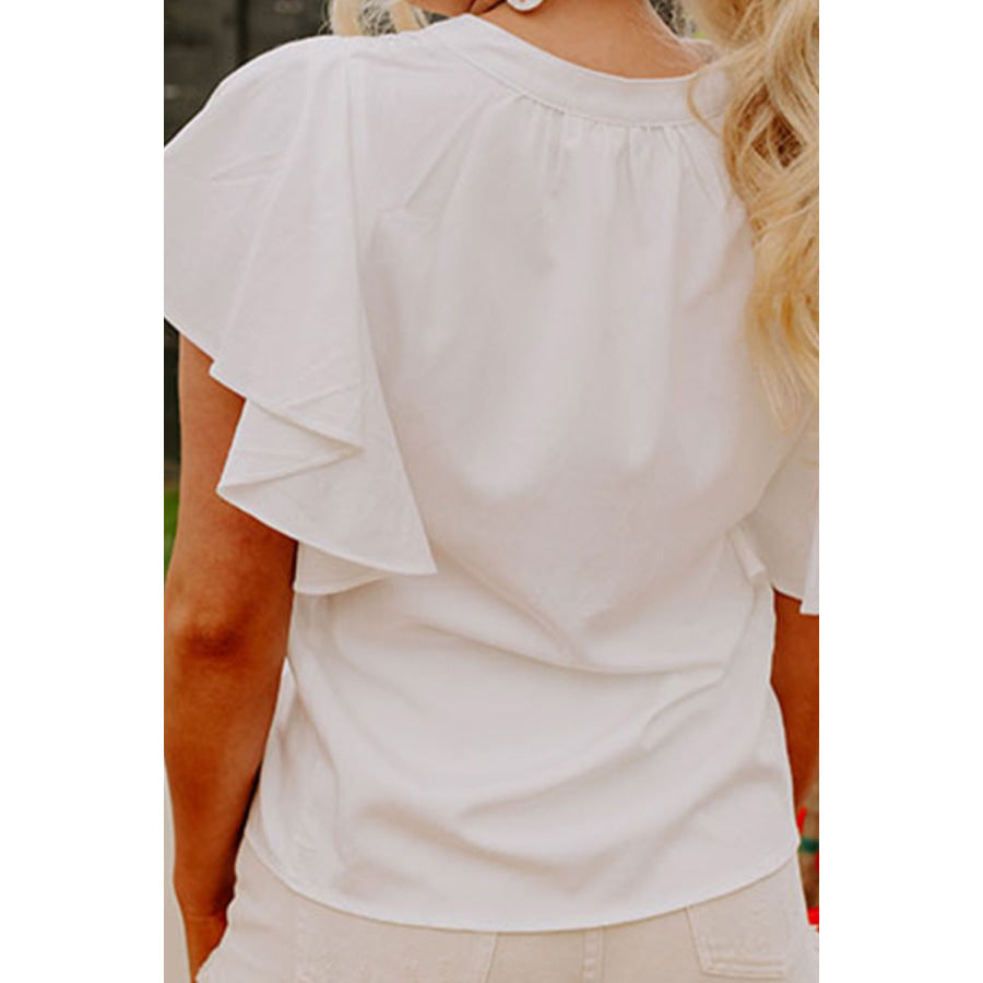 Pleated V - Neck Cap Sleeve Blouse Apparel and Accessories