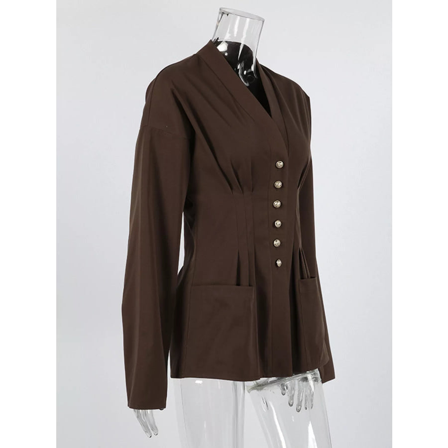 Pleated Waist Blouse with Button Detail Apparel and Accessories