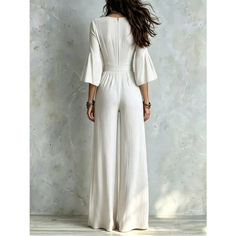 Pleated Wide-Leg Jumpsuit with Tie-Waist Apparel and Accessories