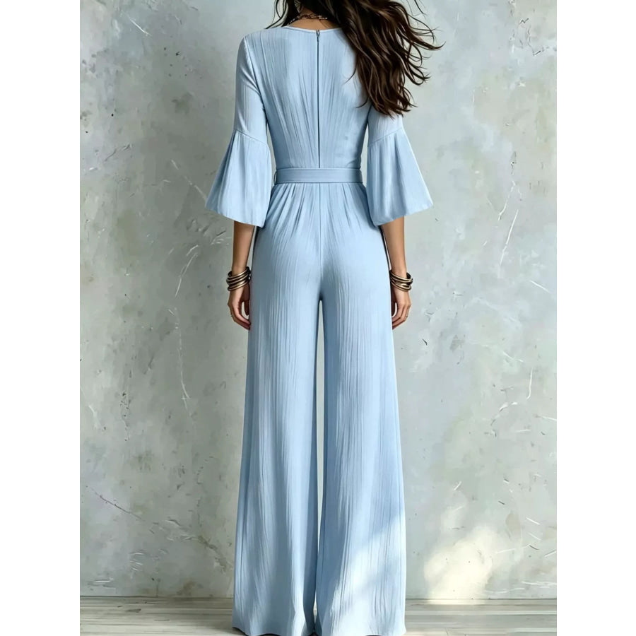 Pleated Wide-Leg Jumpsuit with Tie-Waist Apparel and Accessories