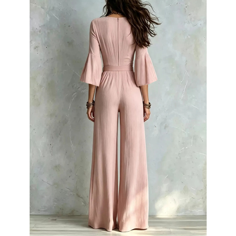 Pleated Wide-Leg Jumpsuit with Tie-Waist Apparel and Accessories