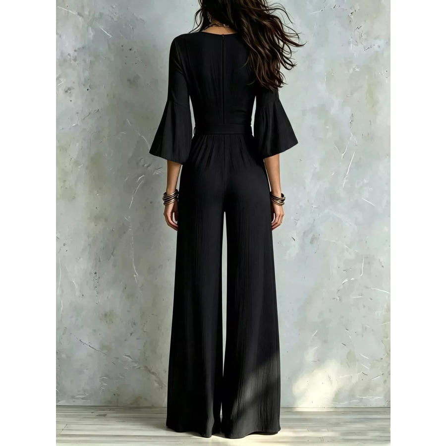 Pleated Wide-Leg Jumpsuit with Tie-Waist Apparel and Accessories