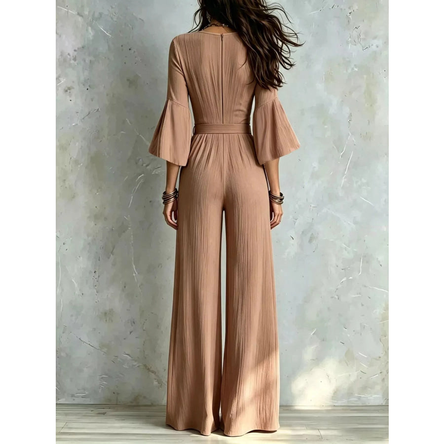 Pleated Wide-Leg Jumpsuit with Tie-Waist Apparel and Accessories