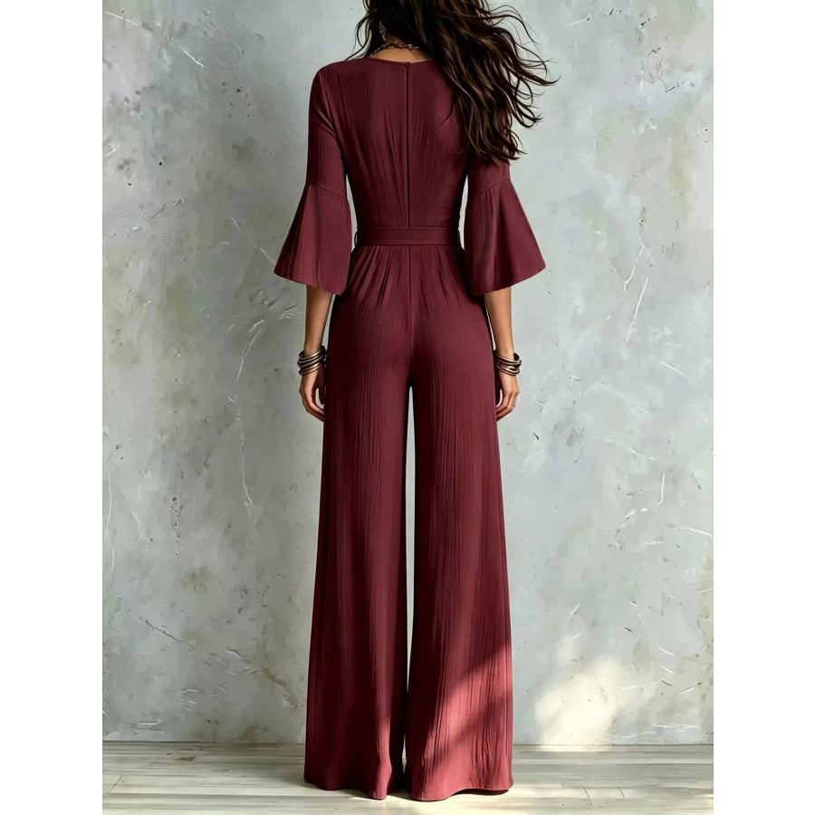 Pleated Wide-Leg Jumpsuit with Tie-Waist Apparel and Accessories