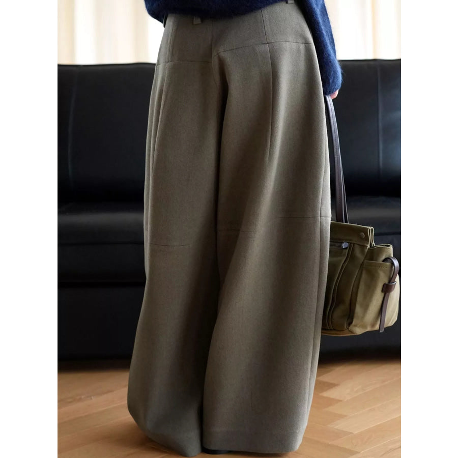 Pleated Wide-Leg Pants Gray Green / S Apparel and Accessories
