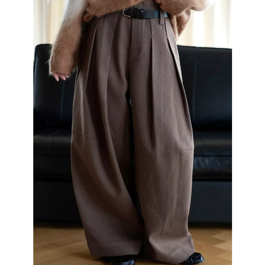 Pleated Wide-Leg Pants Coffee / S Apparel and Accessories