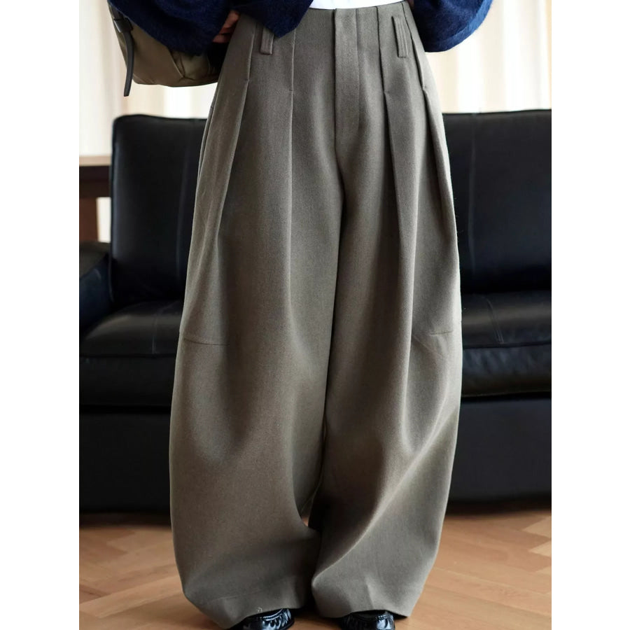 Pleated Wide-Leg Pants Gray Green / S Apparel and Accessories