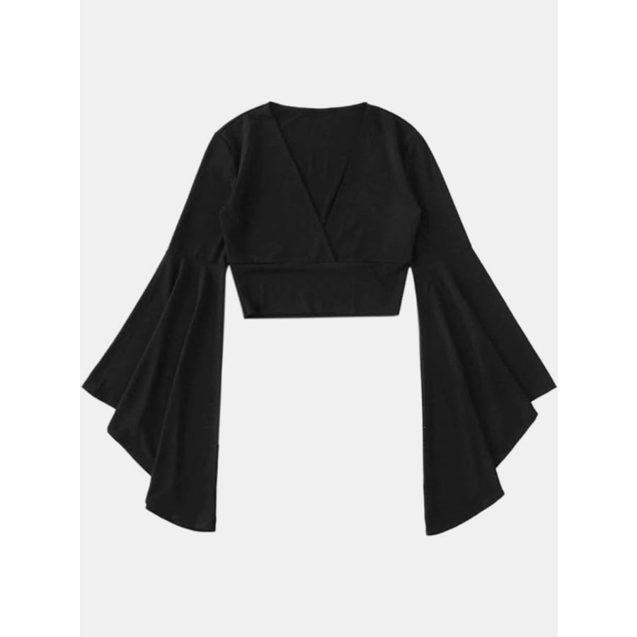 Plunge Flare Sleeve Cropped Top Apparel and Accessories
