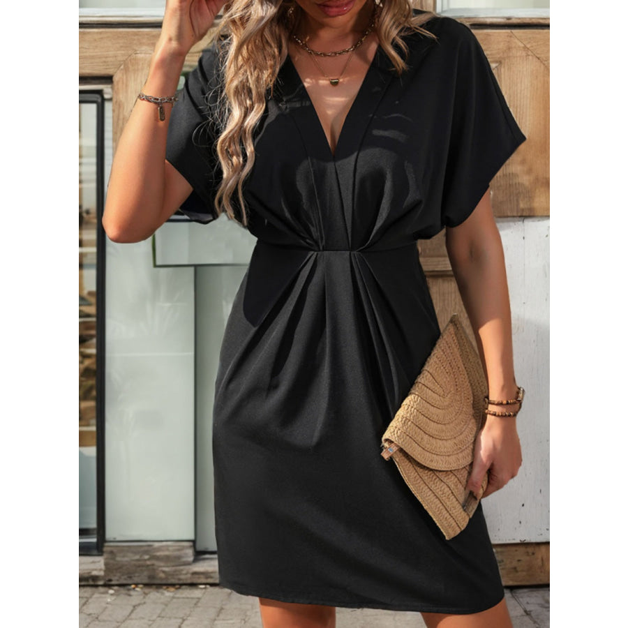 Plunge Short Sleeve Mini Dress Apparel and Accessories