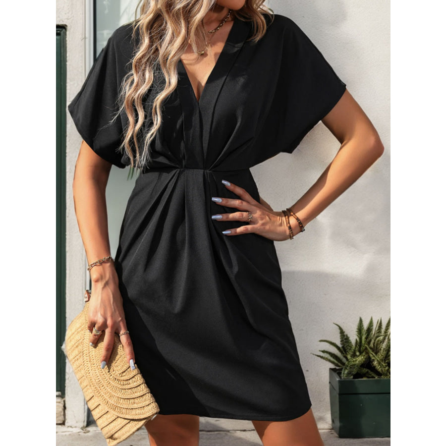 Plunge Short Sleeve Mini Dress Apparel and Accessories