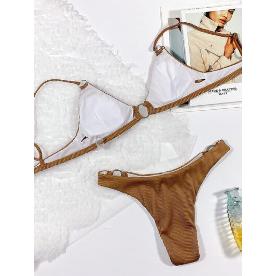 Plunge Spaghetti Strap Swim Set Chestnut / S Apparel and Accessories