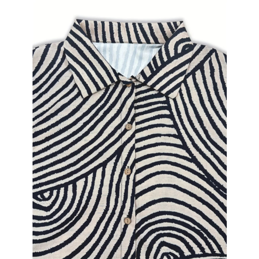 Plus Size Abstract Zebra Print Button-Down Shirt Apparel and Accessories