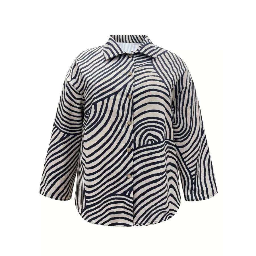 Plus Size Abstract Zebra Print Button-Down Shirt Apparel and Accessories