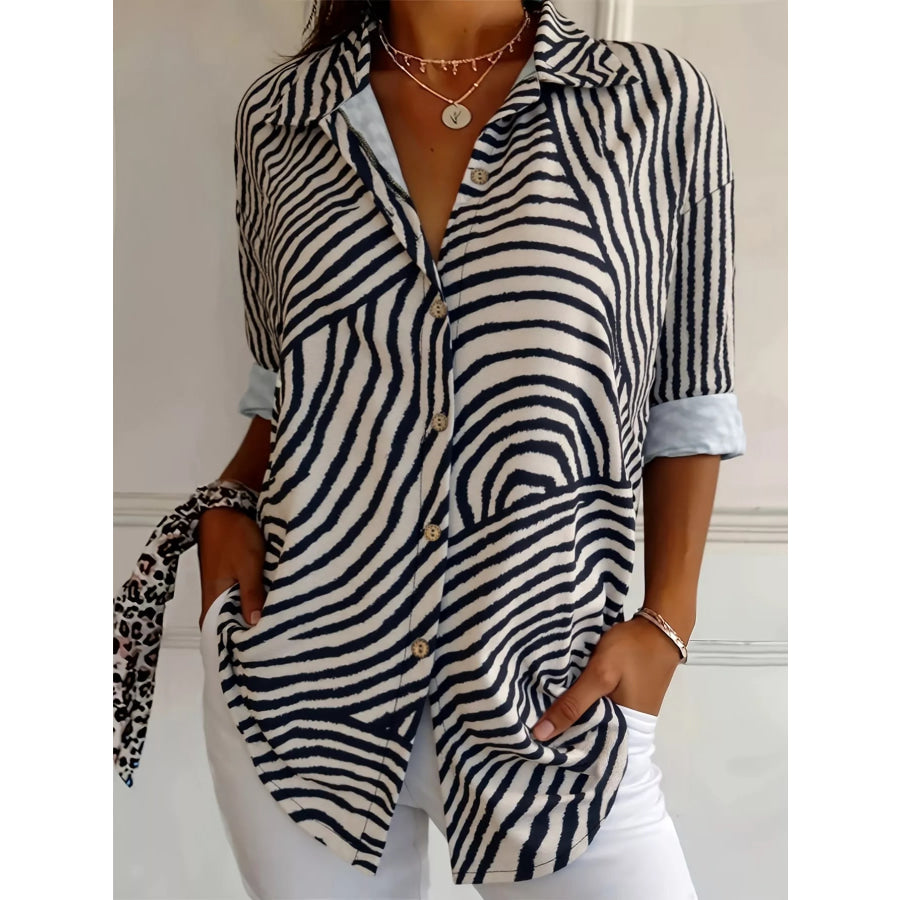 Plus Size Abstract Zebra Print Button-Down Shirt Apparel and Accessories