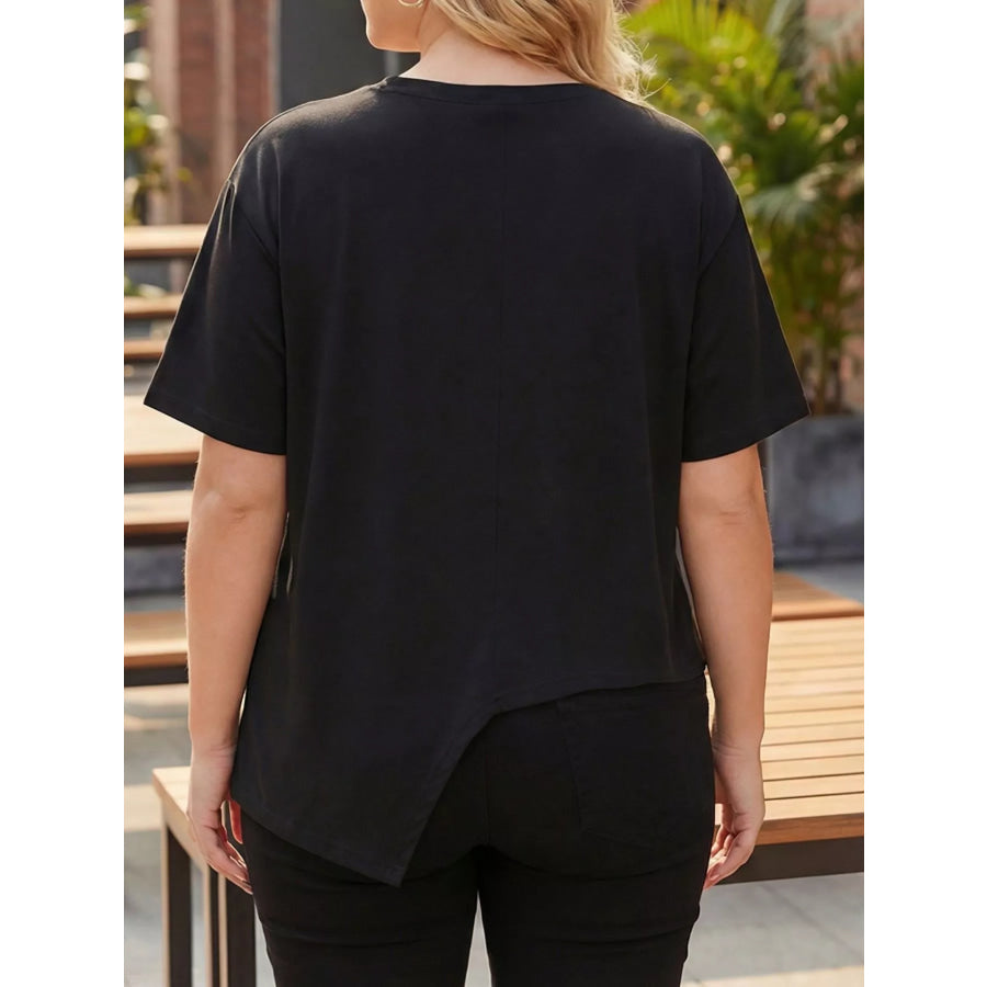 Plus Size Asymmetrical Button Decor Short Sleeve T-Shirt Apparel and Accessories