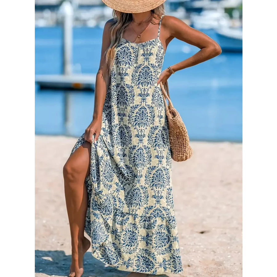 Plus Size Bohemian Spaghetti Strap Damask Print Maxi Beach Dress Apparel and Accessories